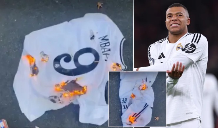 hình ảnh Fan Real Madrid Bức Xúc Đốt Áo Của Mbappé